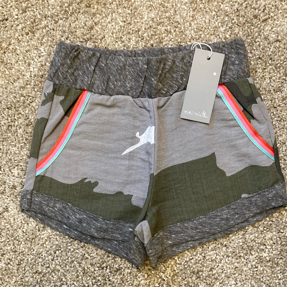 Miki Miette Gray and Green Athletic Shorts with Color-Blocking Design NWT